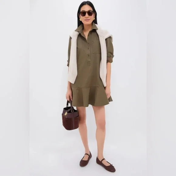 Tuckernuck Callahan Shirt Dress Sea Green Chino Cotton Button Front Size L - Picture 1 of 15